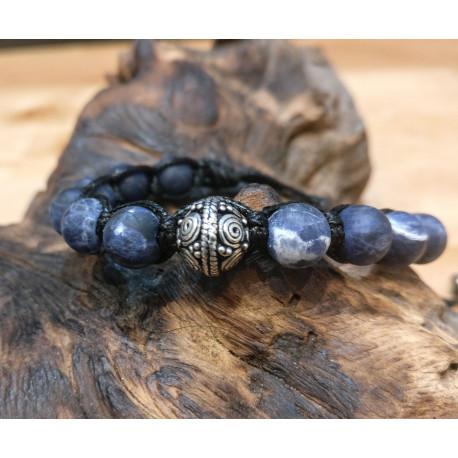 BRACCIALE CON PERLA IN ARGENTO 925 E SODALITE SATINATA