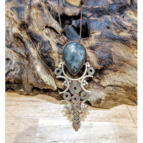 CIONDOLO IN LABRADORITE, OTTONE RAME