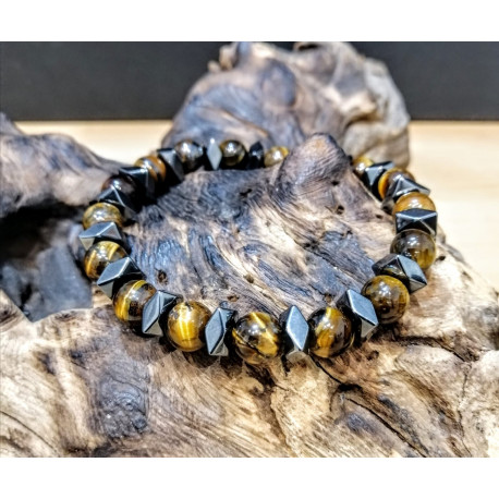 BRACCIALE OCCHIO DI TIGRE EMATITE TAGLIA M