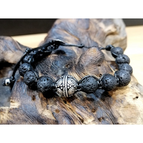 BRACCIALE CON PERLA D'ARGENTO 925 E PIETRA LAVICA