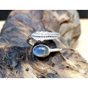 ANELLO REGOLABILE CON FOGLIA E LABRADORITE IN ARGENTO