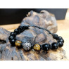 BRACCIALE OCCHIO DI TIGRE E OSSIDIANA CON PERLA IN ARGENTO 925