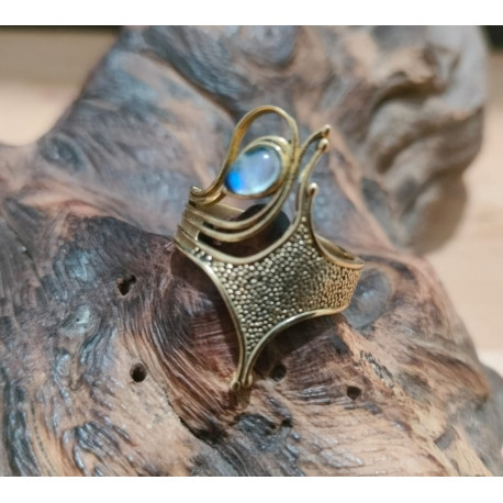 ANELLO IN OTTONE CON LABRADORITE BIANCA