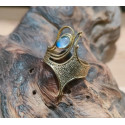 ANELLO IN OTTONE CON LABRADORITE BIANCA