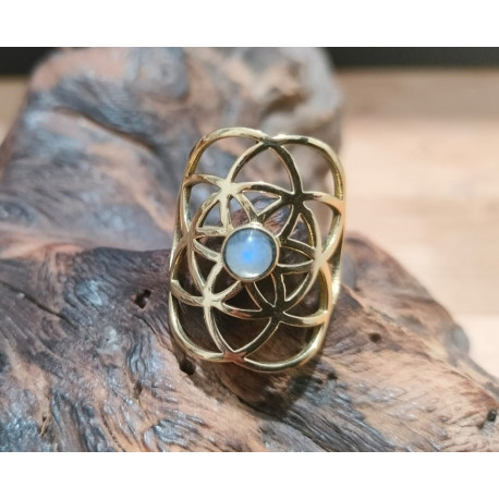 ANELLO IN OTTONE CON LABRADORITE BIANCA